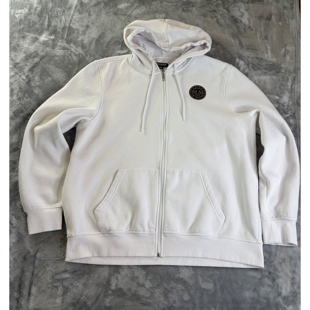 True Religion Brand Jeans Hoodie Mens 3XL White Full Zip Long Sleeve